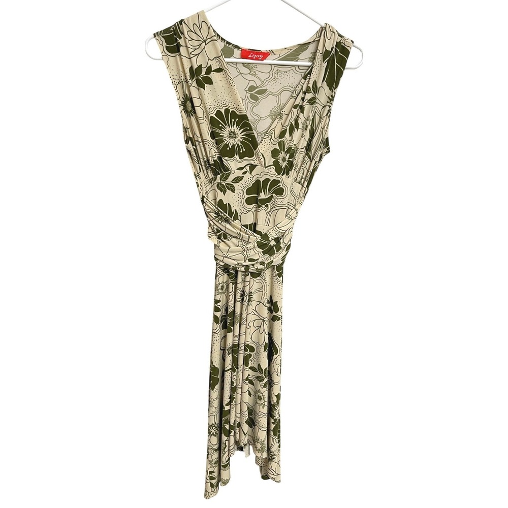 Y2K Lissy Floral Midi Dress Wrap Tie Waist Asymmetrical Hem Fairy Earthy Size M
